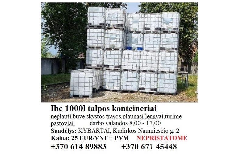 1000 L talpos IBC plastikiniai konteineriai