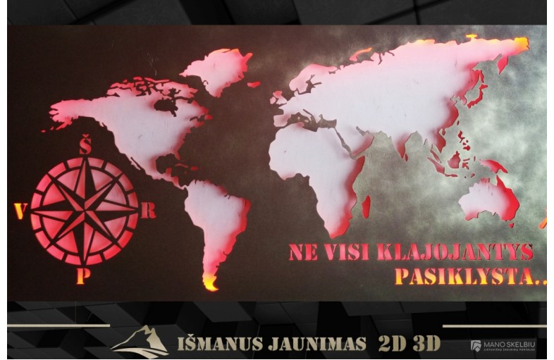 Erdvinis pasaulio žemėlapis su LED apšvietimu