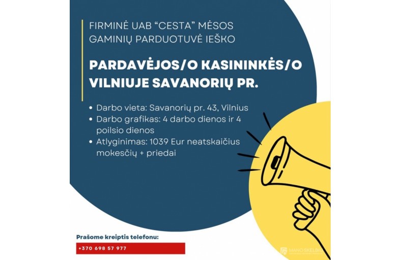 Pardavėja(as), Vilniuje Savanorių pr.