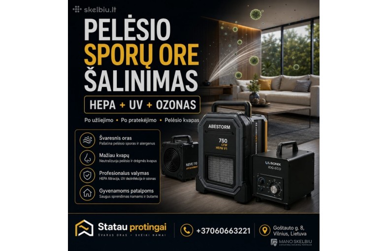Pelėsio sporų šalinimas ore | HEPA + UV + Ozonas