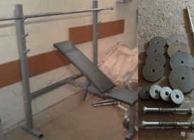 Štanga 80kg, hanteliai 2x38kg, štangos suoliu